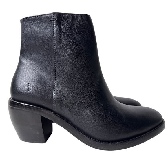 Frye Rosalia Bootie Block Heel Women's 7M Black Leather Side Zip Pointed Toe - Picture 1 of 8